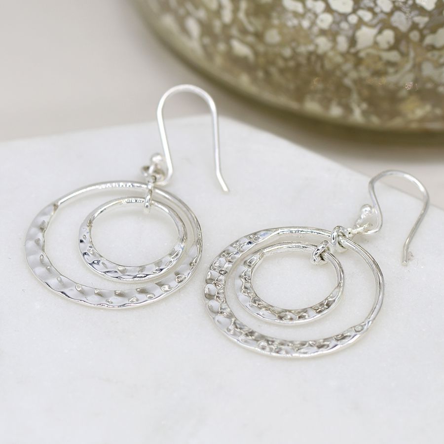 Silver double deals hoop drop earrings